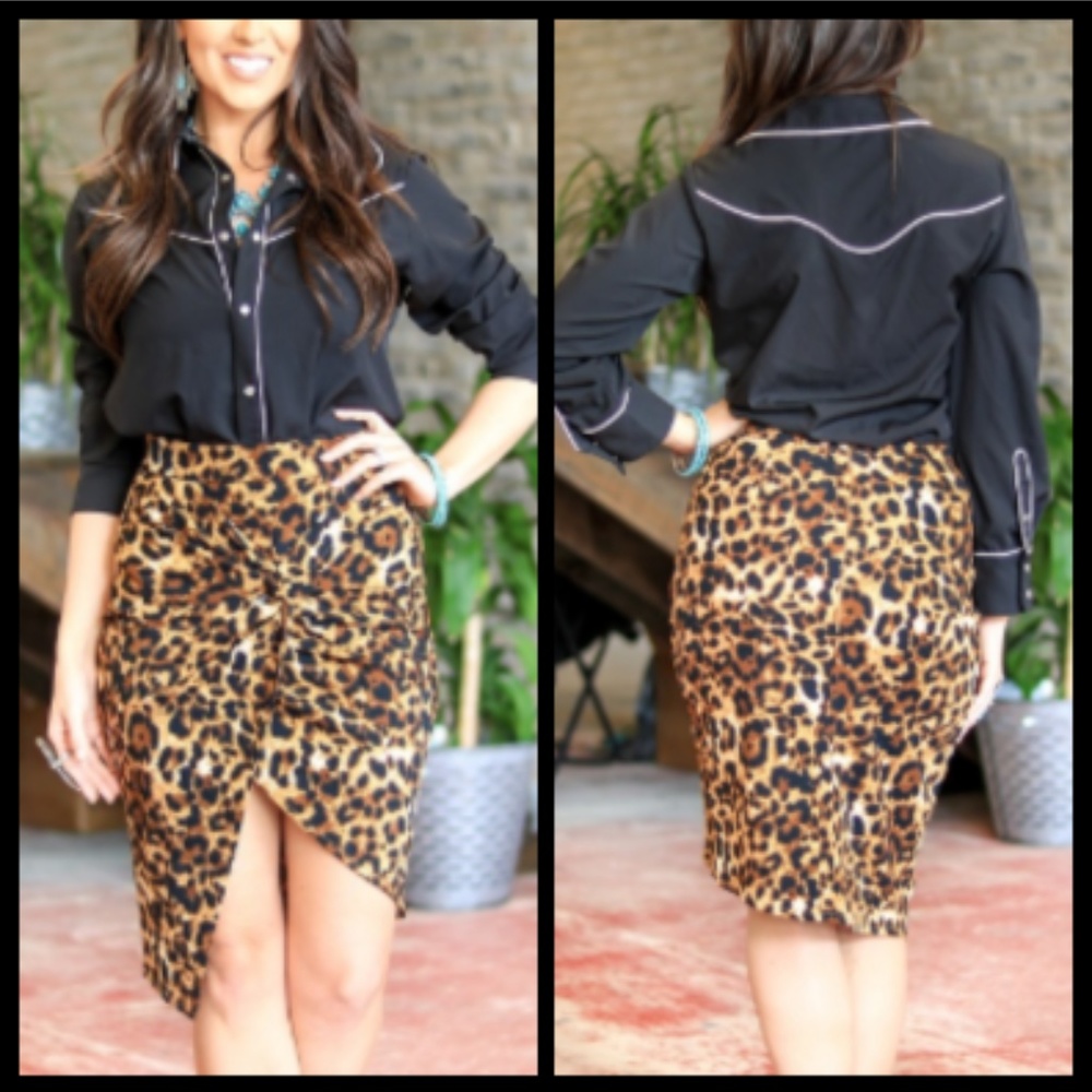 LEOPARD TWISTED FRONT PENCIL SKIRT pack of 3
